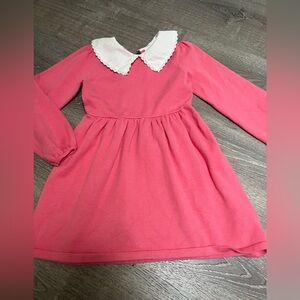 Janie and Jack Valentine’s Pink Long-Sleeve Kids Dress with White Collar heart 6